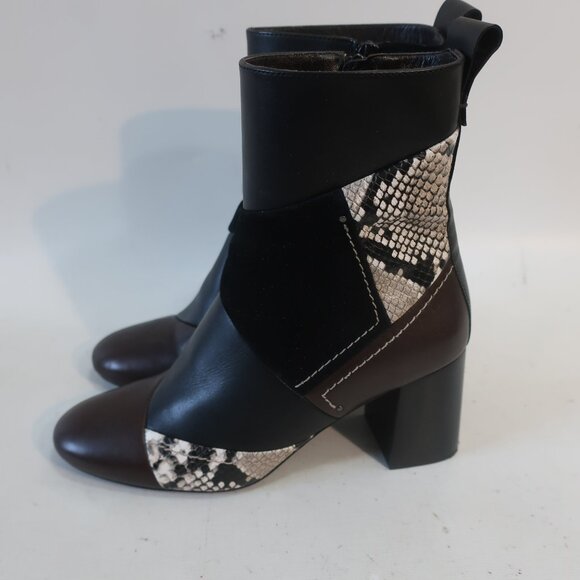Womens See By Chloe "Tyra Patchwork" Black, Brown Suede Leather Midi Boots 39/9 - Picture 5 of 11